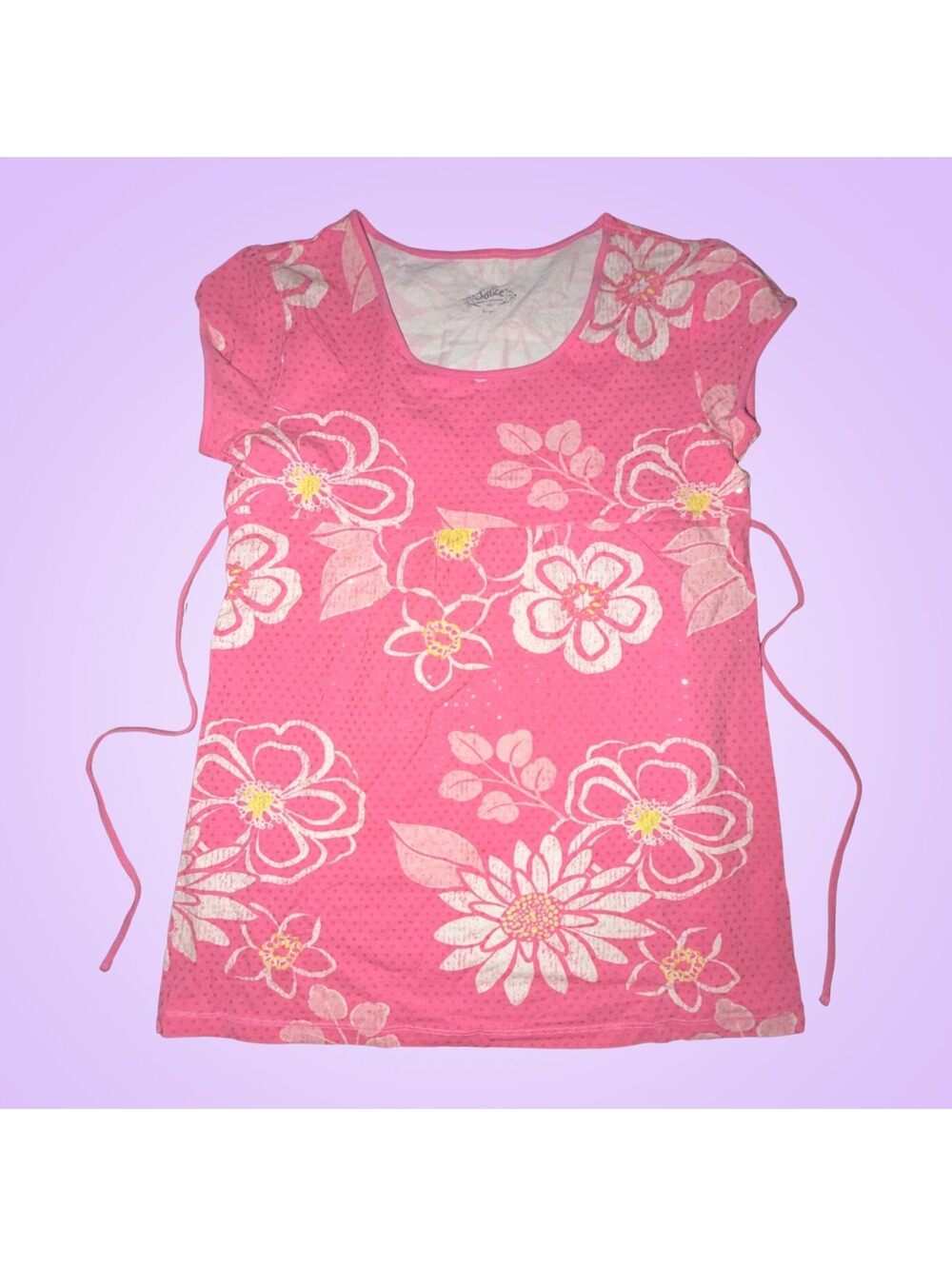 Justice Girls Pink Floral Polka Dot Short Sleeve Tunic Top Size XXL